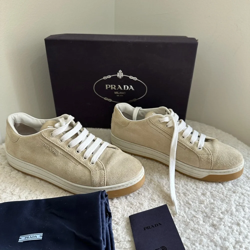 Prada  Beige Suede Sneakers. Size 38 - Picture 9 of 9